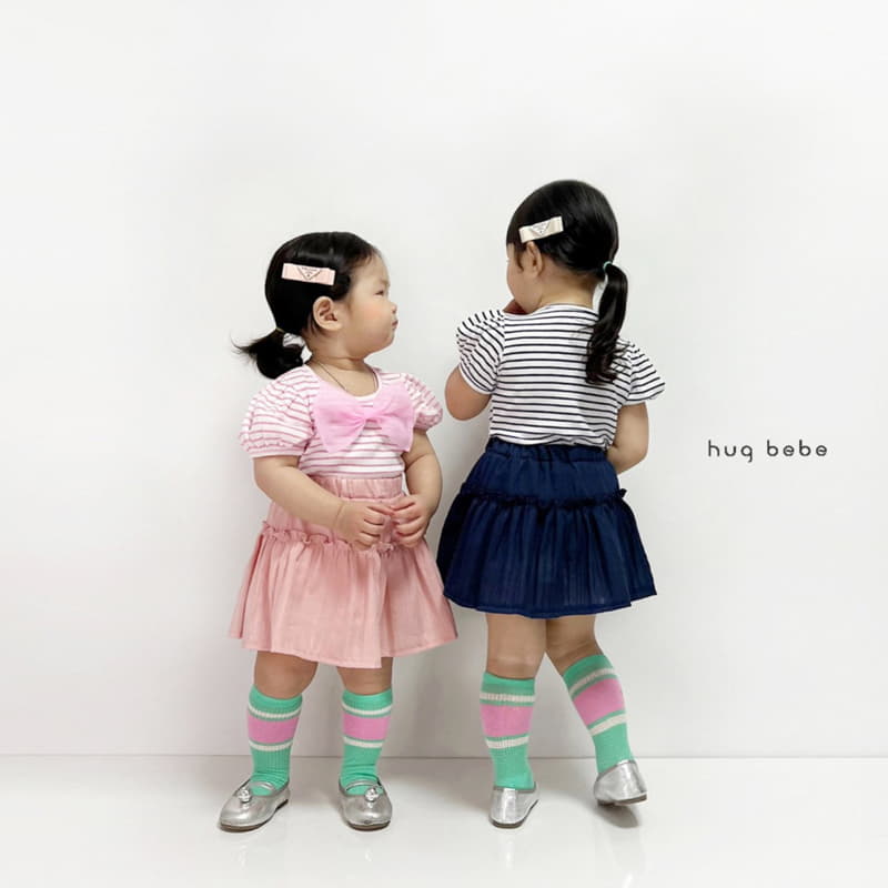 Hug Bebe - Korean Children Fashion - #littlefashionista - Ribbon Stripes Puff Tee - 4