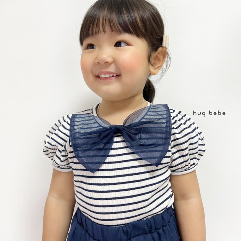 Hug Bebe - Korean Children Fashion - #prettylittlegirls - Ribbon Stripes Puff Tee - 6