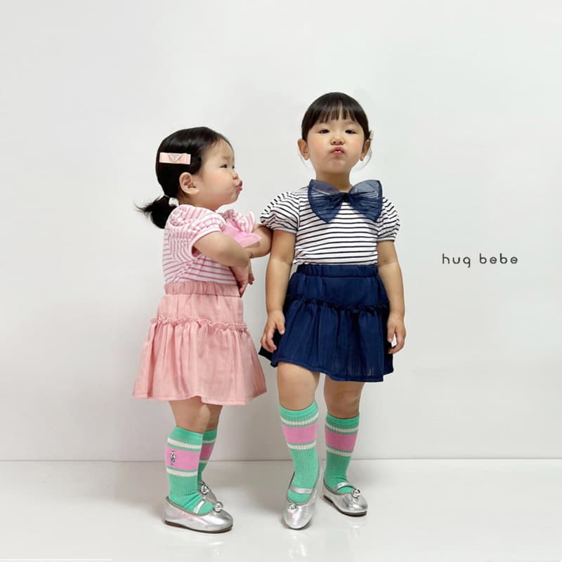 Hug Bebe - Korean Children Fashion - #todddlerfashion - Ribbon Stripes Puff Tee - 7
