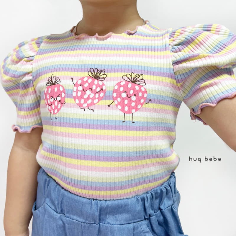 Hug Bebe - Korean Children Fashion - #todddlerfashion - Rainbow Strawberry Puff Tee - 6