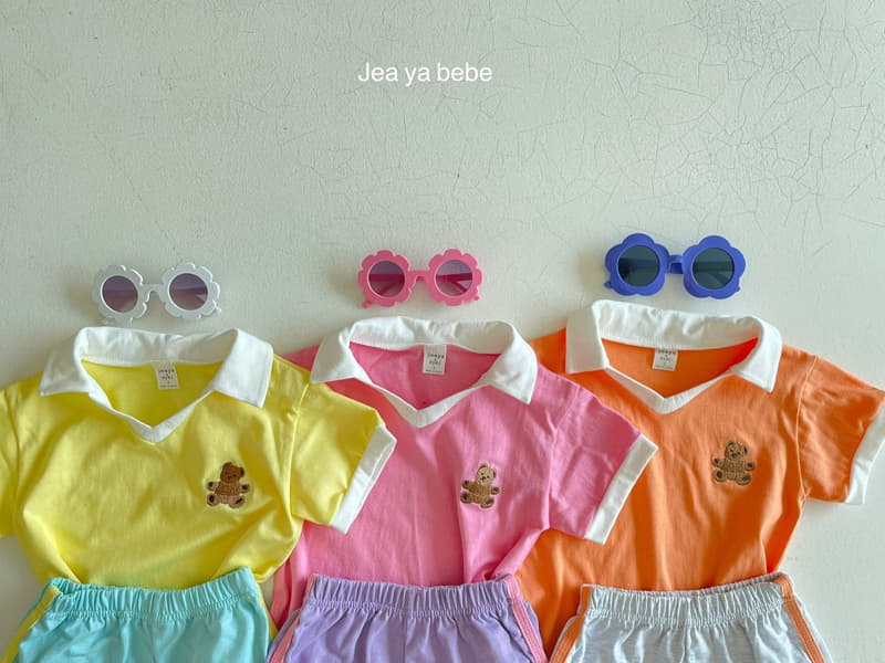 Jeaya & Mymi - Korean Children Fashion - #prettylittlegirls - Bear Collar Top Bottom Set - 4