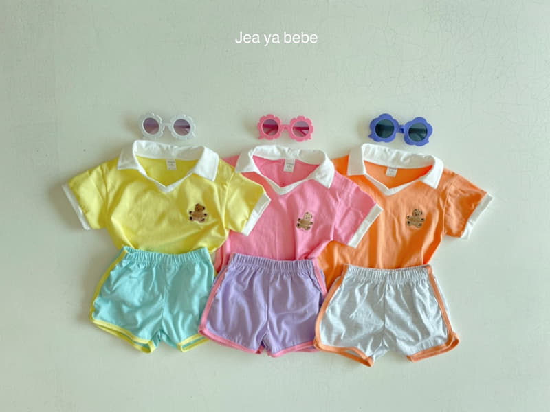 Jeaya & Mymi - Korean Children Fashion - #toddlerclothing - Bear Collar Top Bottom Set - 5