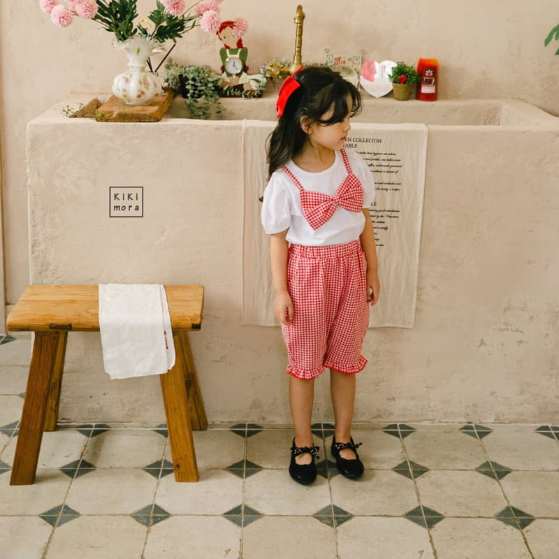 Kikimora - Korean Children Fashion - #kidsshorts - Check Ribbon Tee - 2