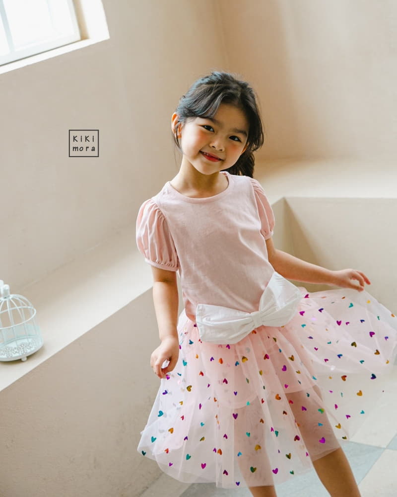 Kikimora - Korean Children Fashion - #kidsshorts - big Ribbon Shirring Tee - 4