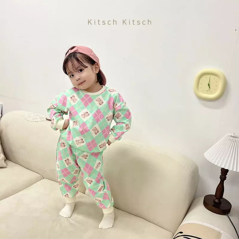 Kitsch Kitsch - Korean Children Fashion - #Kfashion4kids - Argyle Pattern Top Bottom Set - 6