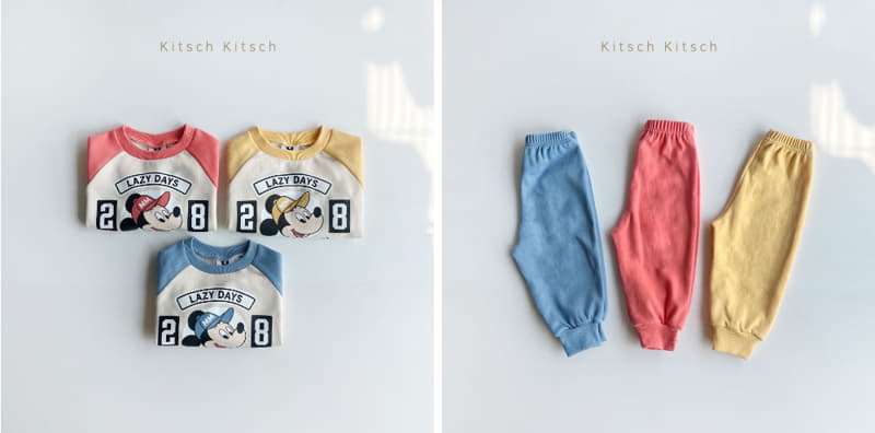 Kitsch Kitsch - Korean Children Fashion - #childrensboutique - Hat Mickey Raglan Top Bottom Set - 2