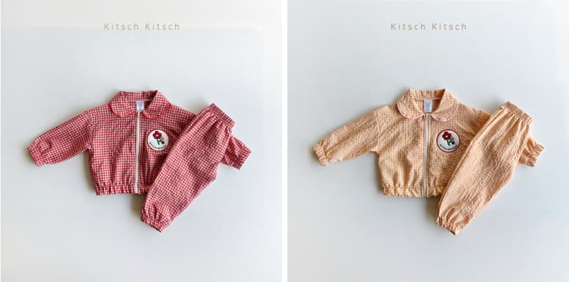 Kitsch Kitsch - Korean Children Fashion - #fashionkids - Circle Collar Windbreaker Top Bottom Set - 3