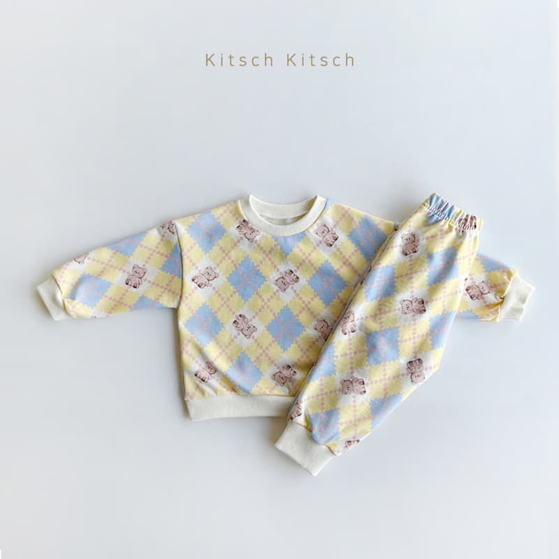 Kitsch Kitsch - Korean Children Fashion - #kidsshorts - Argyle Pattern Top Bottom Set - 3