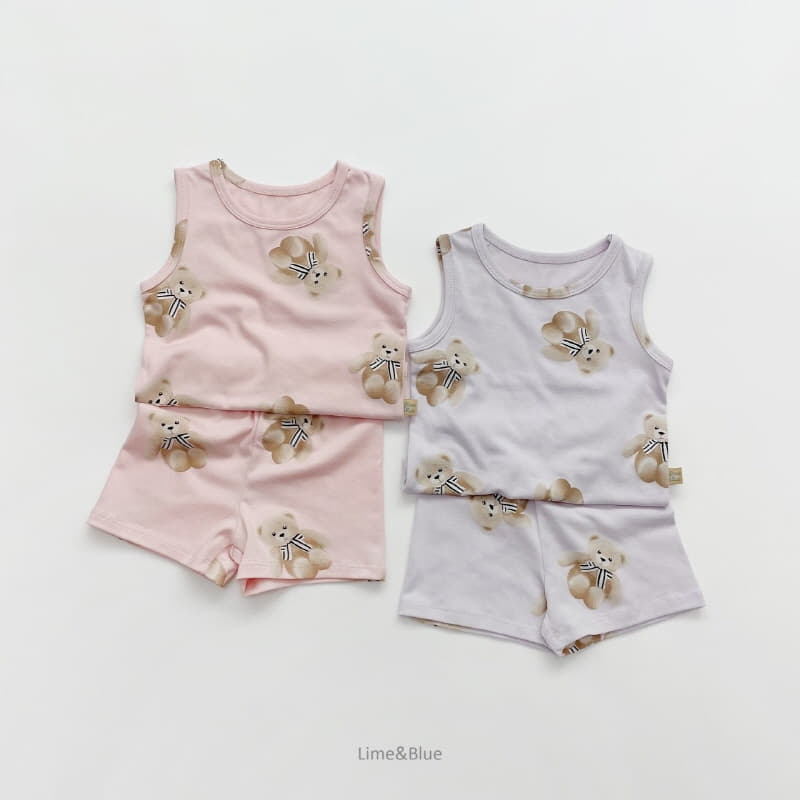 Lime & Blue - Korean Children Fashion - #kidsshorts - Teddy Bear Sleeveless Easywear - 2