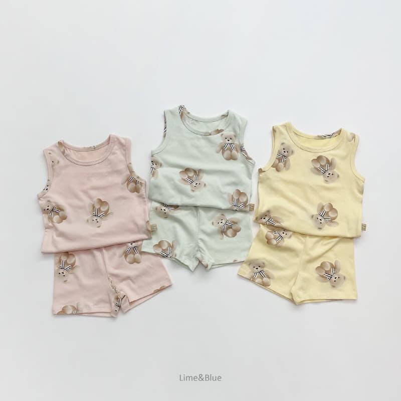 Lime & Blue - Korean Children Fashion - #kidsstore - Teddy Bear Sleeveless Easywear - 3