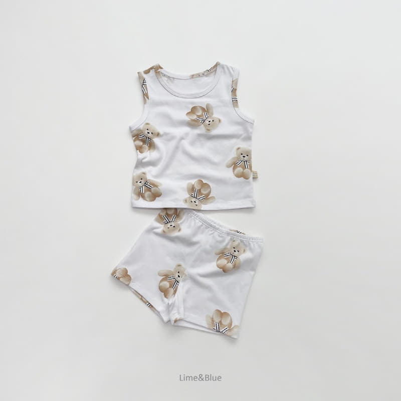 Lime & Blue - Korean Children Fashion - #kidsstore - Teddy Bear Sleeveless Easywear - 4