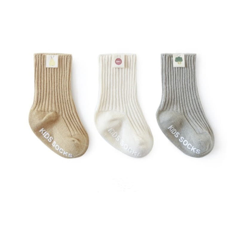 Miso - Korean Baby Fashion - #babylifestyle - Label Rib Socks Set - 3