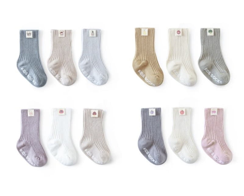 Miso - Korean Baby Fashion - #onlinebabyshop - Label Rib Socks Set - 10
