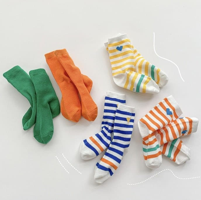 Miso - Korean Children Fashion - #Kfashion4kids - Stripes Heart Socks Set - 2