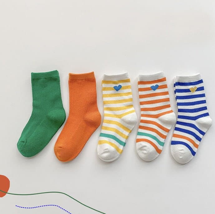 Miso - Korean Children Fashion - #minifashionista - Stripes Heart Socks Set - 5