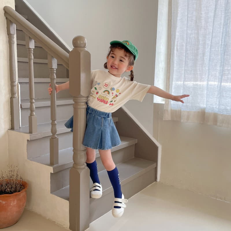 Momo Ann - Korean Children Fashion - #kidzfashiontrend - Denim Wrinkle Skirt - 4