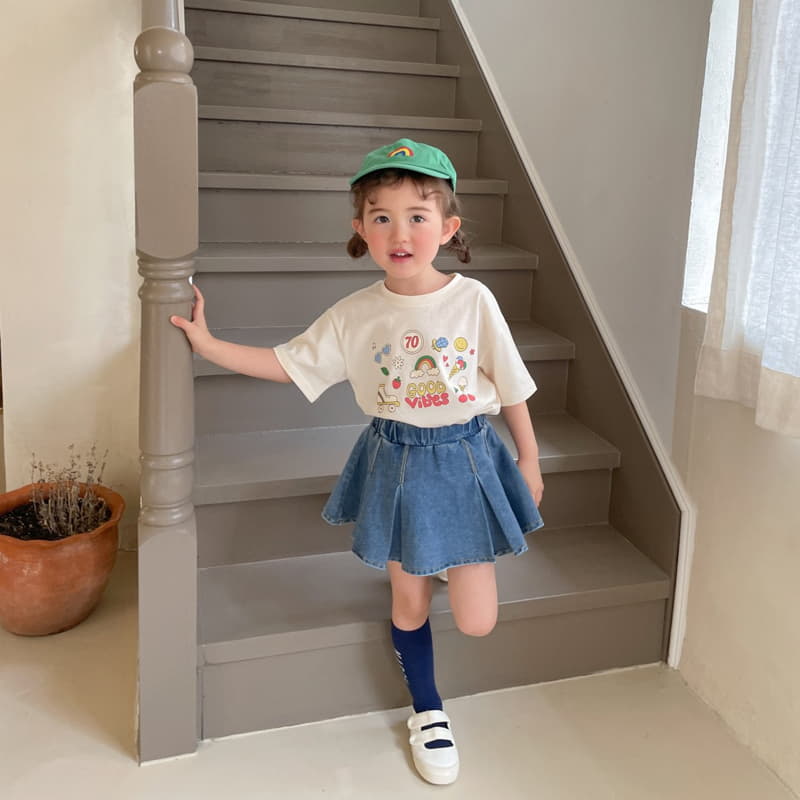 Momo Ann - Korean Children Fashion - #kidsstore - Denim Wrinkle Skirt - 2