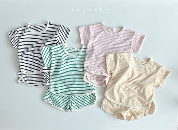 My Bebe - Korean Children Fashion - #childrensboutique - Kid Stripes Top Bottom Set - 3