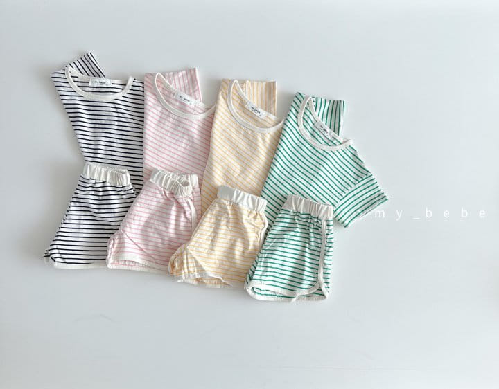My Bebe - Korean Children Fashion - #childrensboutique - Kid Stripes Top Bottom Set - 4