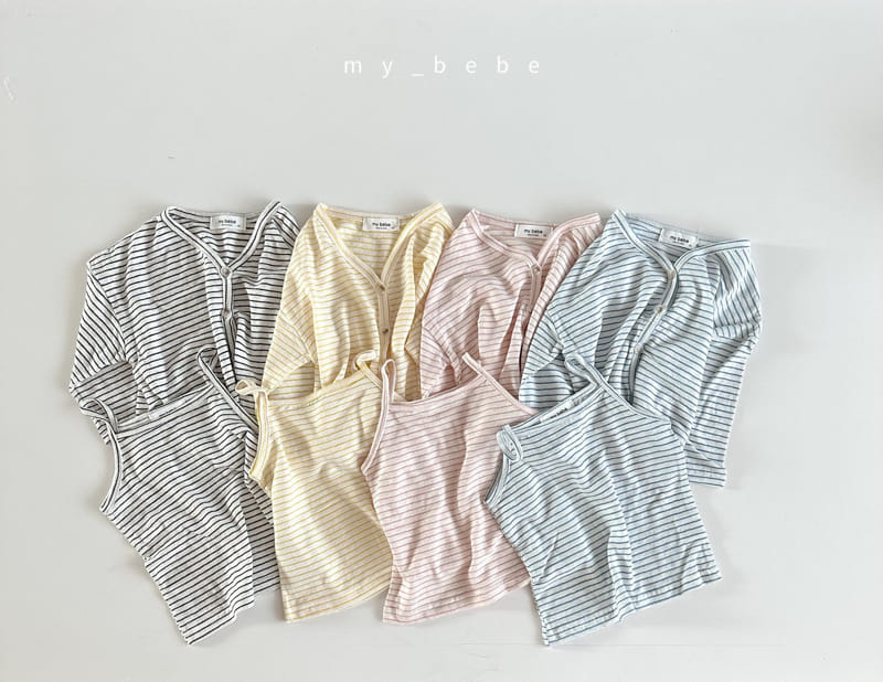 My Bebe - Korean Children Fashion - #toddlerclothing - Kid Linen Cardigan Set - 2