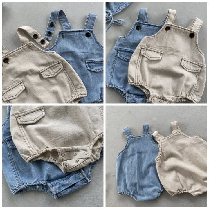 Nunubiel - Korean Baby Fashion - #babyfever - Cut Denim Bodysuit with Bonnet - 2