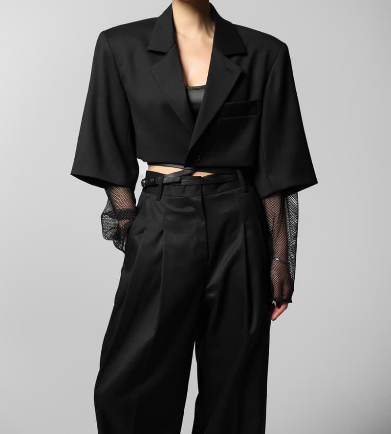 Paper Moon - Korean Women Fashion - #momslook - Mesh Sleeve Detail Crop Jacket - 2