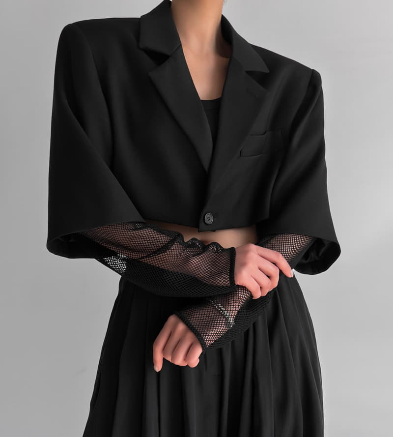 Paper Moon - Korean Women Fashion - #momslook - Mesh Sleeve Detail Crop Jacket - 8