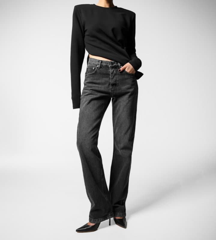 Paper Moon - Korean Women Fashion - #momslook - Back Split Detail Washed Black Straight Jeans - 2