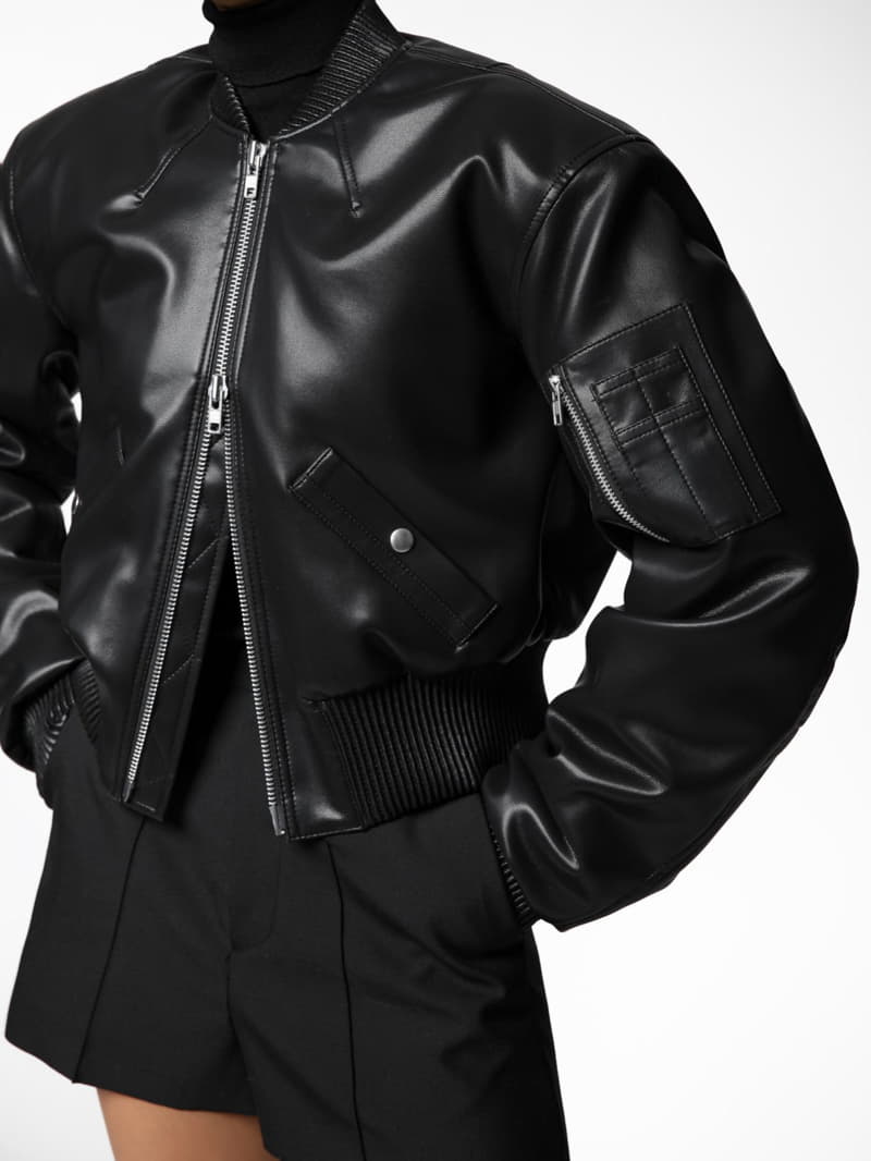 Paper Moon - Korean Women Fashion - #momslook - Vegan Leather Cropped Bomber Jacket  - 9