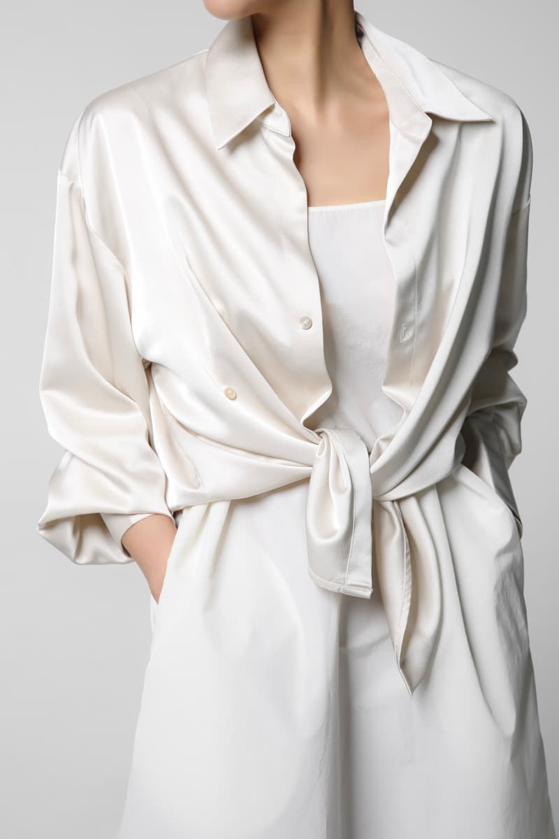 Paper Moon - Korean Women Fashion - #womensfashion - Silky Wrap Unbalaced Blouse - 4