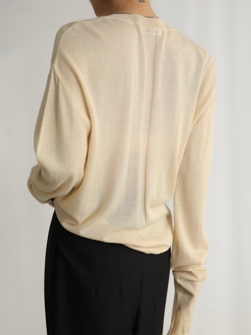 Paper Moon - Korean Women Fashion - #momslook - Wool Silk Deep V Neck Long Sleeved Knit Tee - 3
