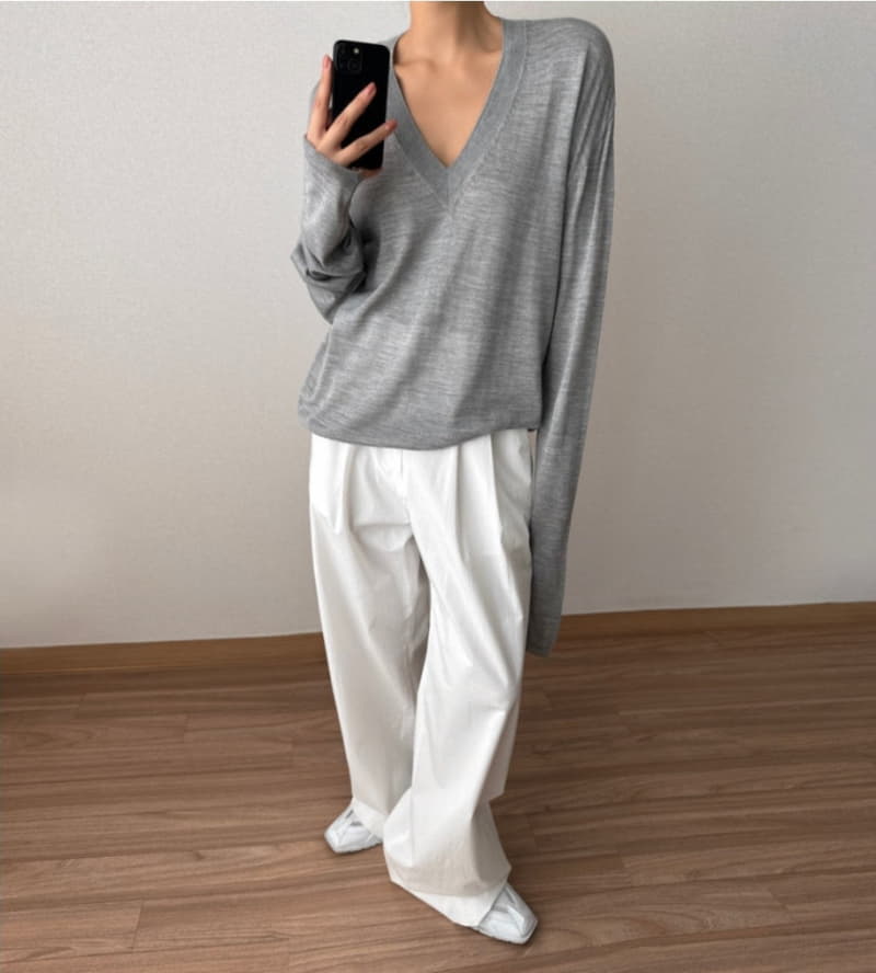 Paper Moon - Korean Women Fashion - #momslook - Wool Silk Deep V Neck Long Sleeved Knit Tee - 7