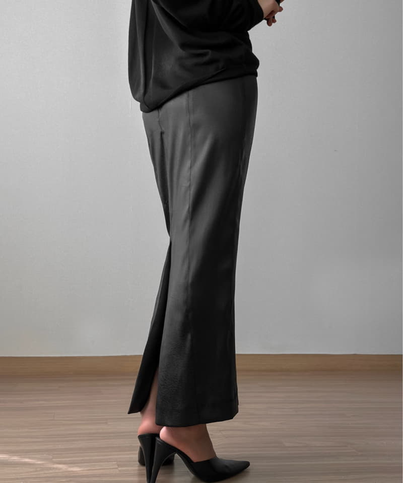 Paper Moon - Korean Women Fashion - #momslook - Silky Vegan Leather Maxi Pencil Skirt - 5