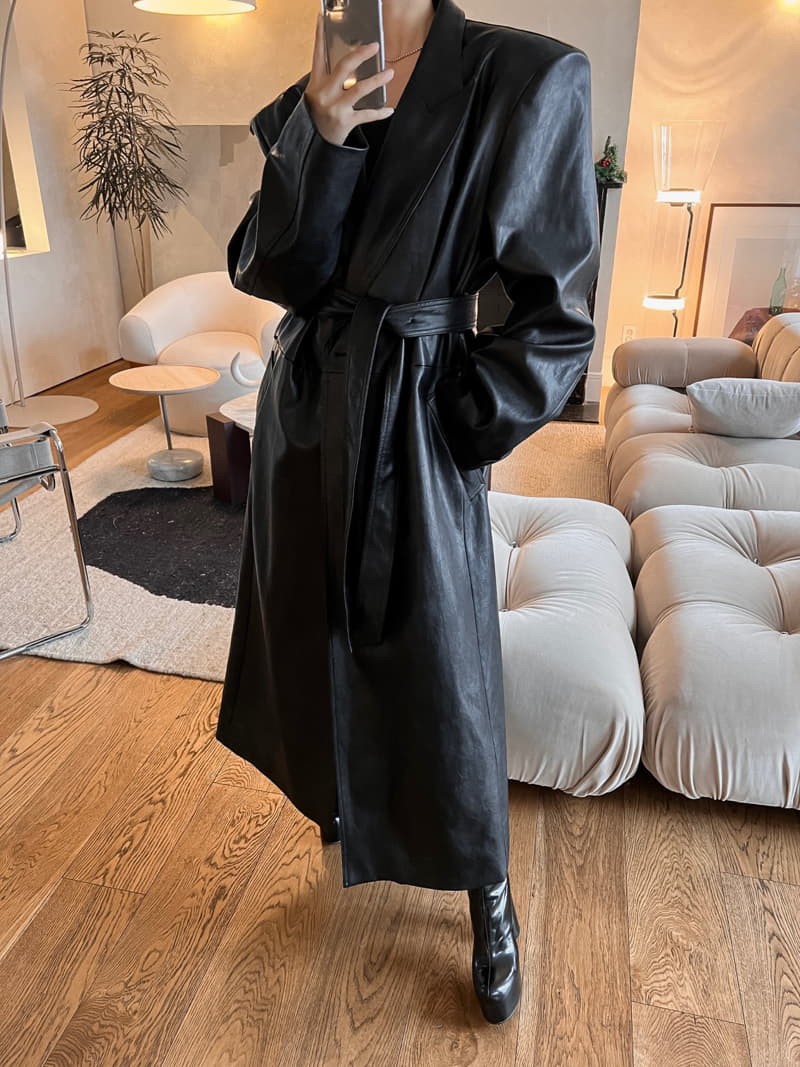 Paper Moon - Korean Women Fashion - #momslook - oversized vegan leather robe maxi coat - 3