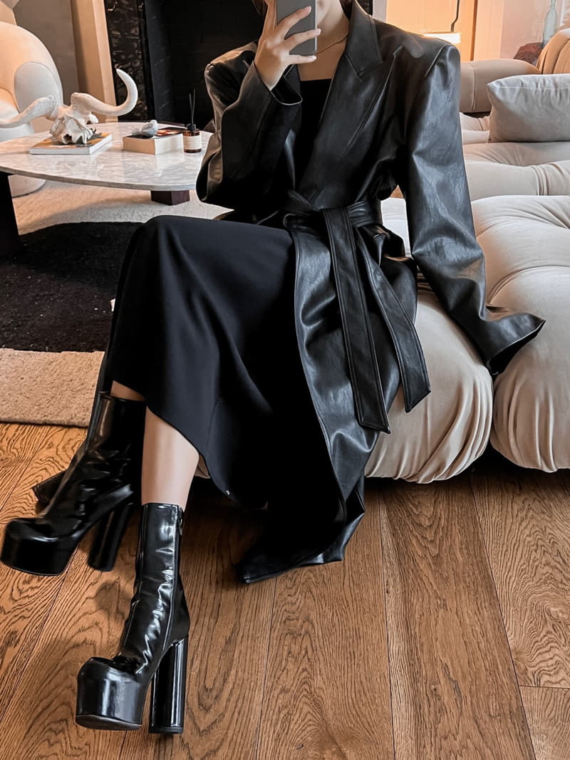 Paper Moon - Korean Women Fashion - #momslook - oversized vegan leather robe maxi coat - 5