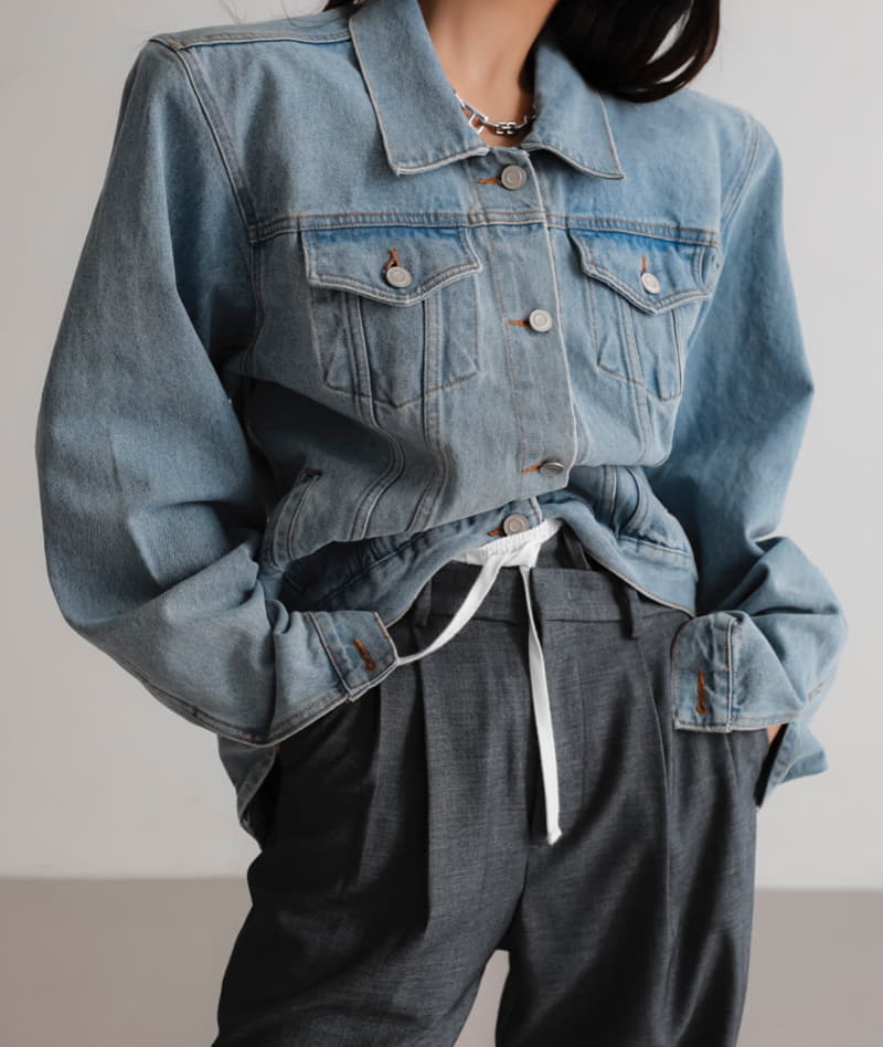 Paper Moon - Korean Women Fashion - #womensfashion - maxi padded shoulder oversized denim jacket - 4