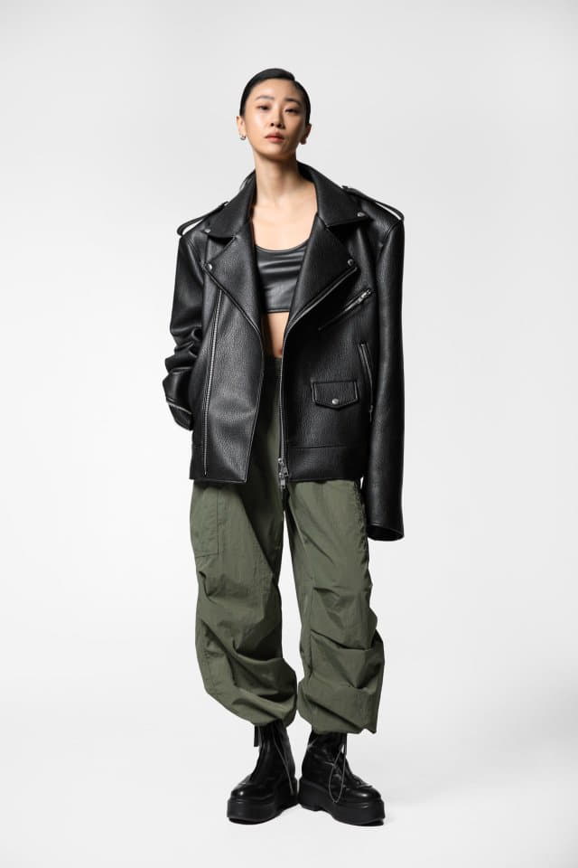 Paper Moon - Korean Women Fashion - #shopsmall - Oversized Chunky Zipped Vegan Leather Biker Jacket - 3