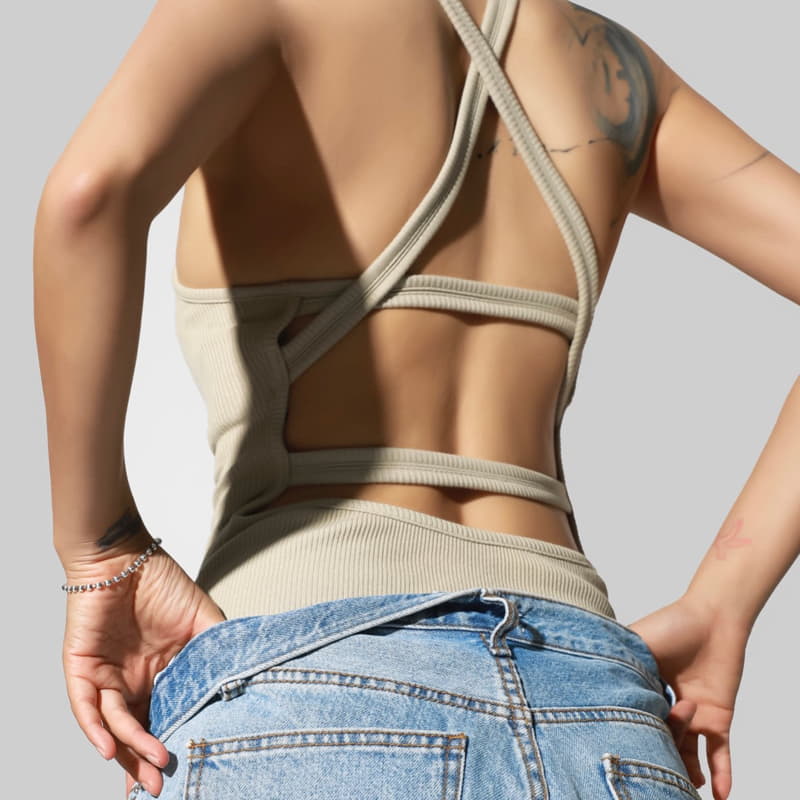 Paper Moon - Korean Women Fashion - #thelittlethings - Back Strap Detail Rib Bodysuit - 3