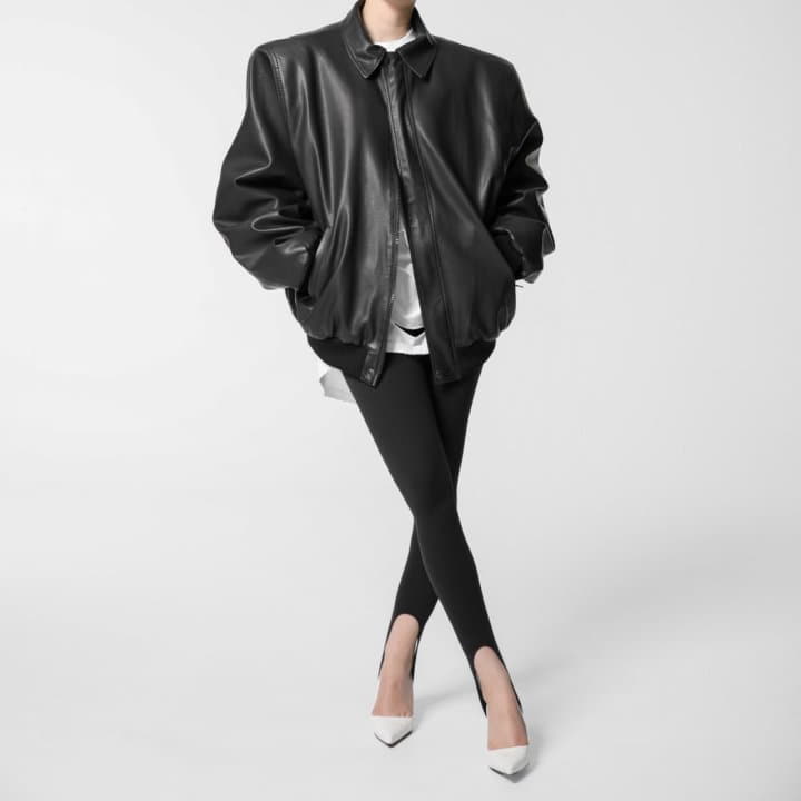 Paper Moon - Korean Women Fashion - #thelittlethings - Washed Began  Leather Shoulder Padded Bomber Jacket - 2