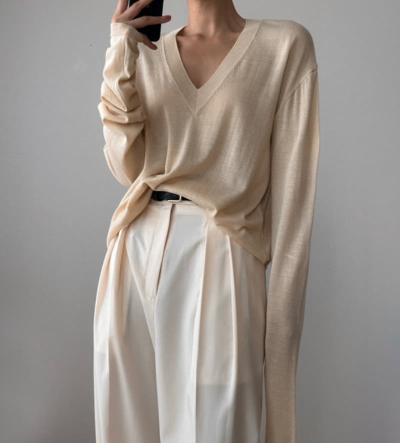 Paper Moon - Korean Women Fashion - #vintagekidsstyle - Wool Silk Deep V Neck Long Sleeved Knit Tee - 10