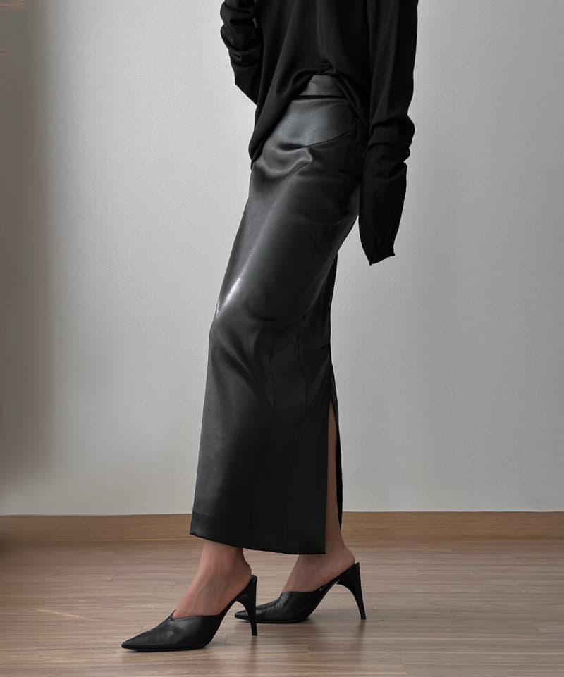 Paper Moon - Korean Women Fashion - #vintagekidsstyle - Silky Vegan Leather Maxi Pencil Skirt - 9