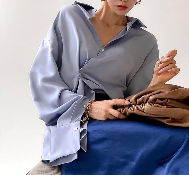 Paper Moon - Korean Women Fashion - #womensfashion - Silky Wrap Unbalance Blouse - 8