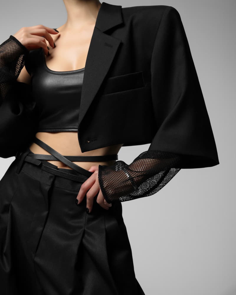 Paper Moon - Korean Women Fashion - #womensfashion - Mesh Sleeve Detail Crop Jacket