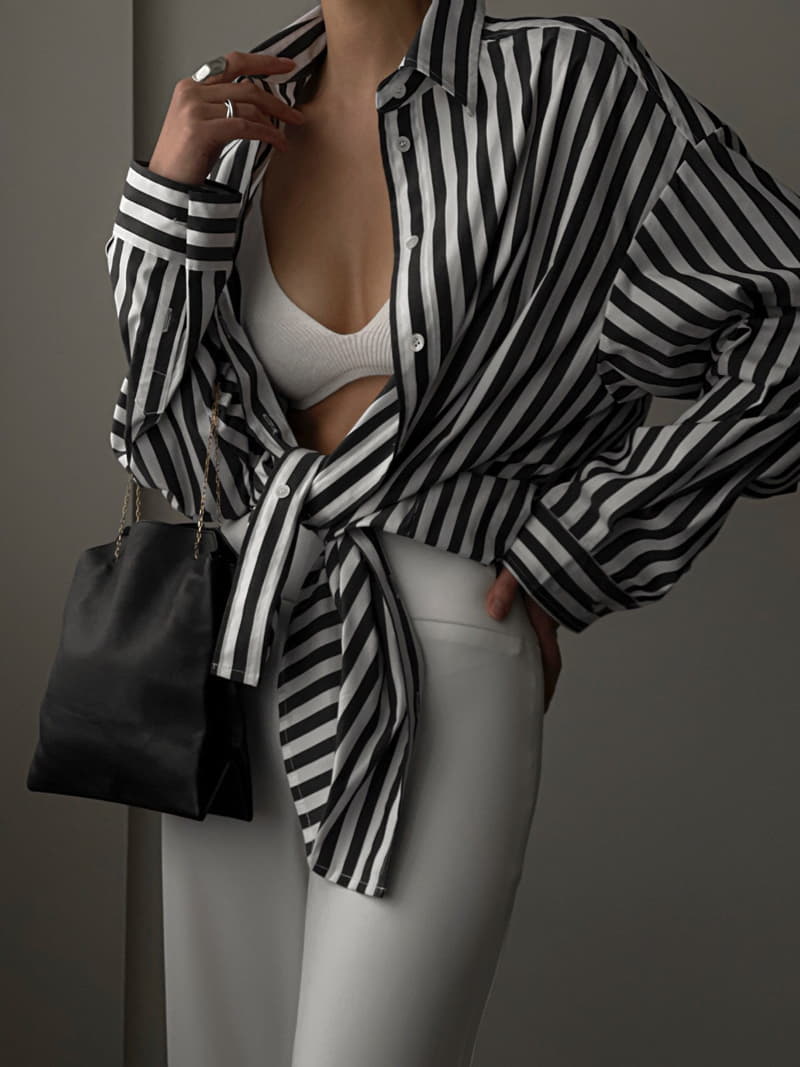 Paper Moon - Korean Women Fashion - #womensfashion - Stripes Pattern Oversize Down Shirt - 9