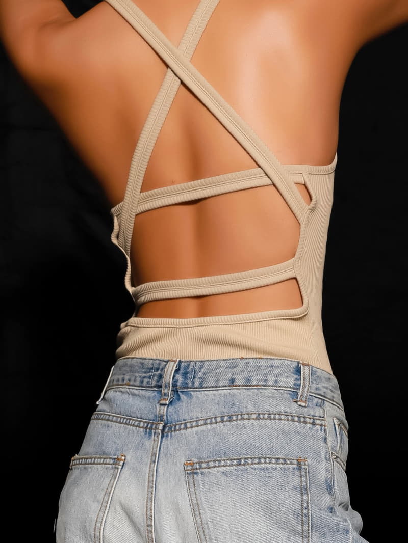 Paper Moon - Korean Women Fashion - #womensfashion - Back Strap Detail Rib Bodysuit - 5