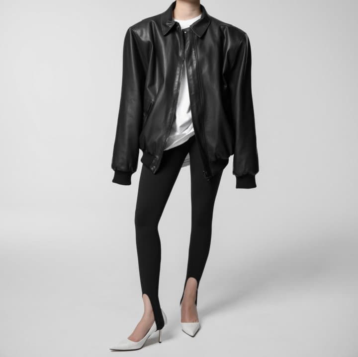 Paper Moon - Korean Women Fashion - #womensfashion - Washed Began  Leather Shoulder Padded Bomber Jacket - 6