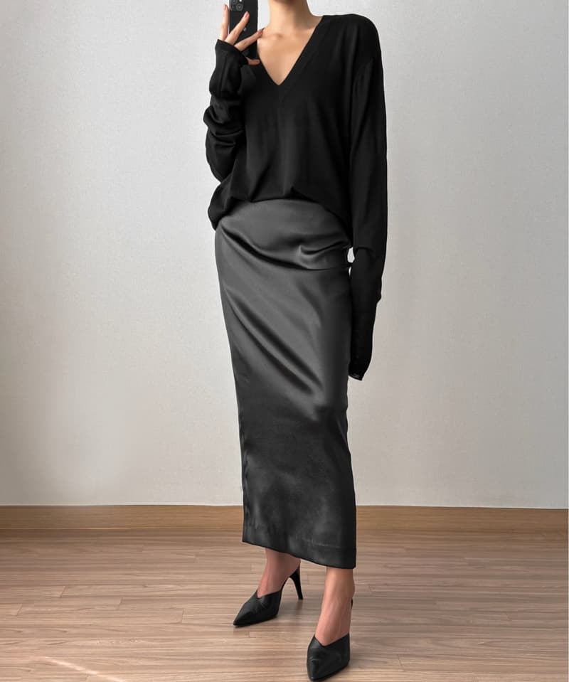 Paper Moon - Korean Women Fashion - #womensfashion - Silky Vegan Leather Maxi Pencil Skirt - 7