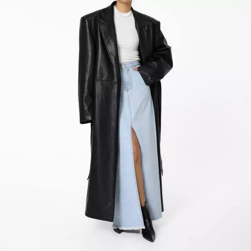 Paper Moon - Korean Women Fashion - #womensfashion - oversized vegan leather robe maxi coat - 10
