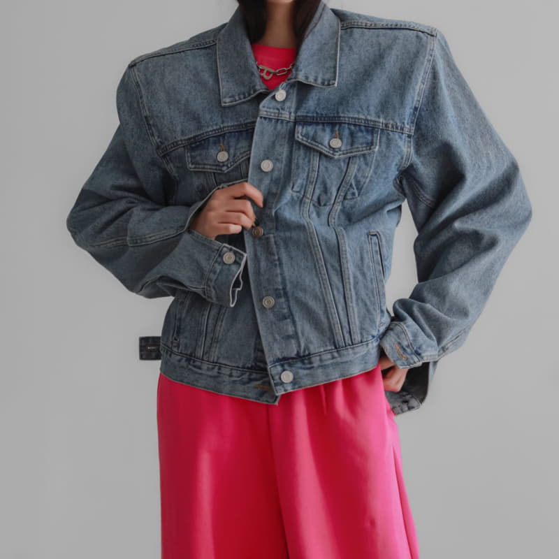 Paper Moon - Korean Women Fashion - #womensfashion - maxi padded shoulder oversized denim jacket - 5