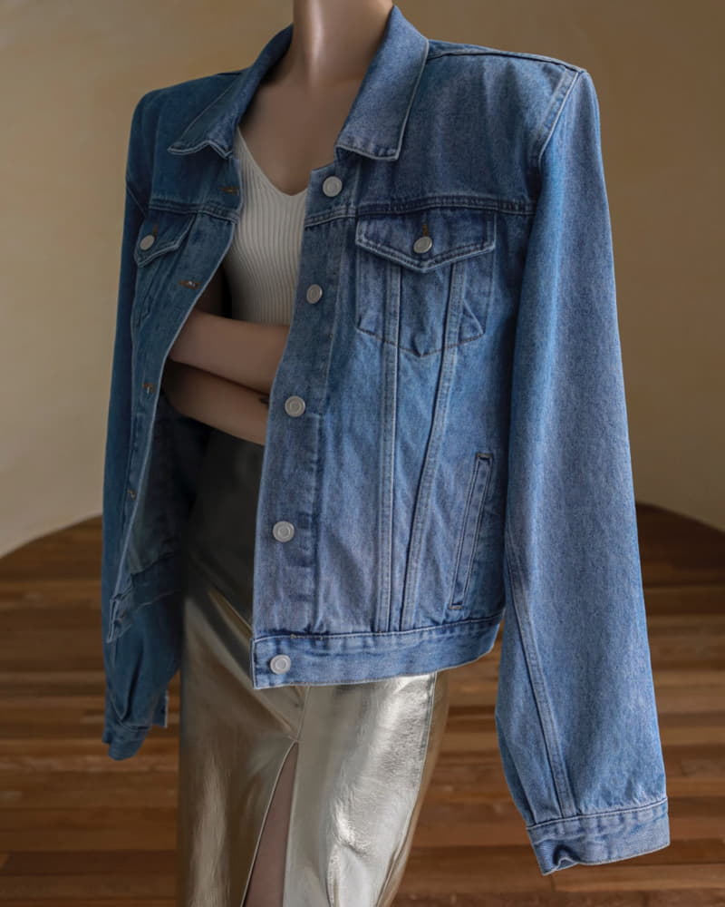 Paper Moon - Korean Women Fashion - #womensfashion - maxi padded shoulder oversized denim jacket - 7
